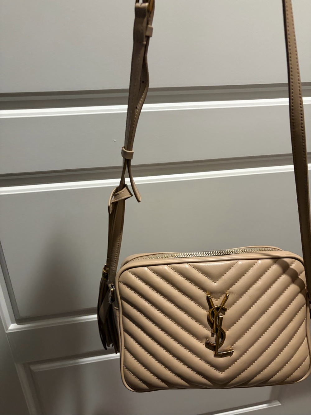 Yves Saint Laurent Beige Quilted Leather Crossbody Camera Bag